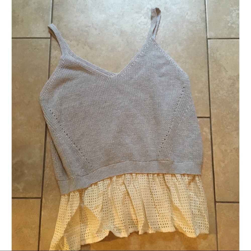 Women’s Light Gray Knit Tank with Cream Eyelet Ruffle
